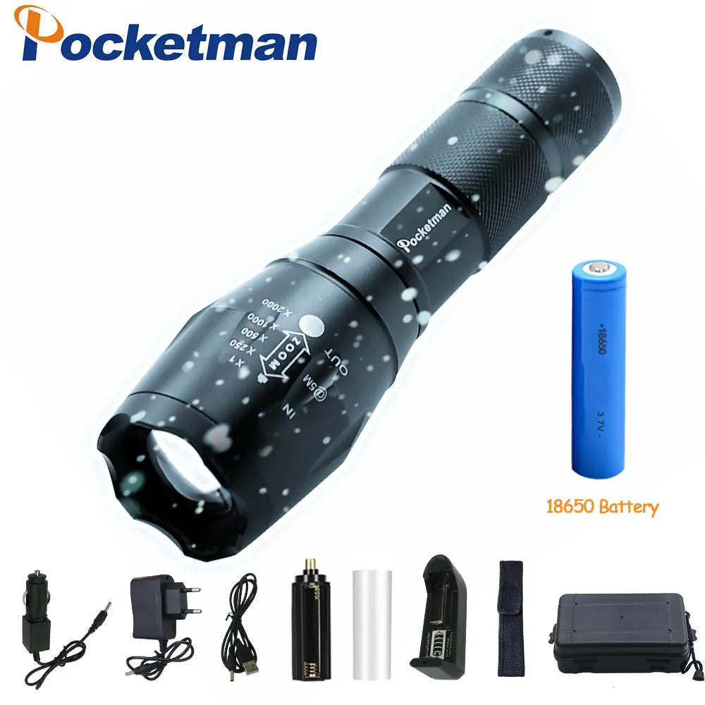 Led flashlight 5000LM Ultra Bright Waterproof Torch T6/L2/V6 Camping lights 5 Modes Zoomable Light with 18650 battery charger