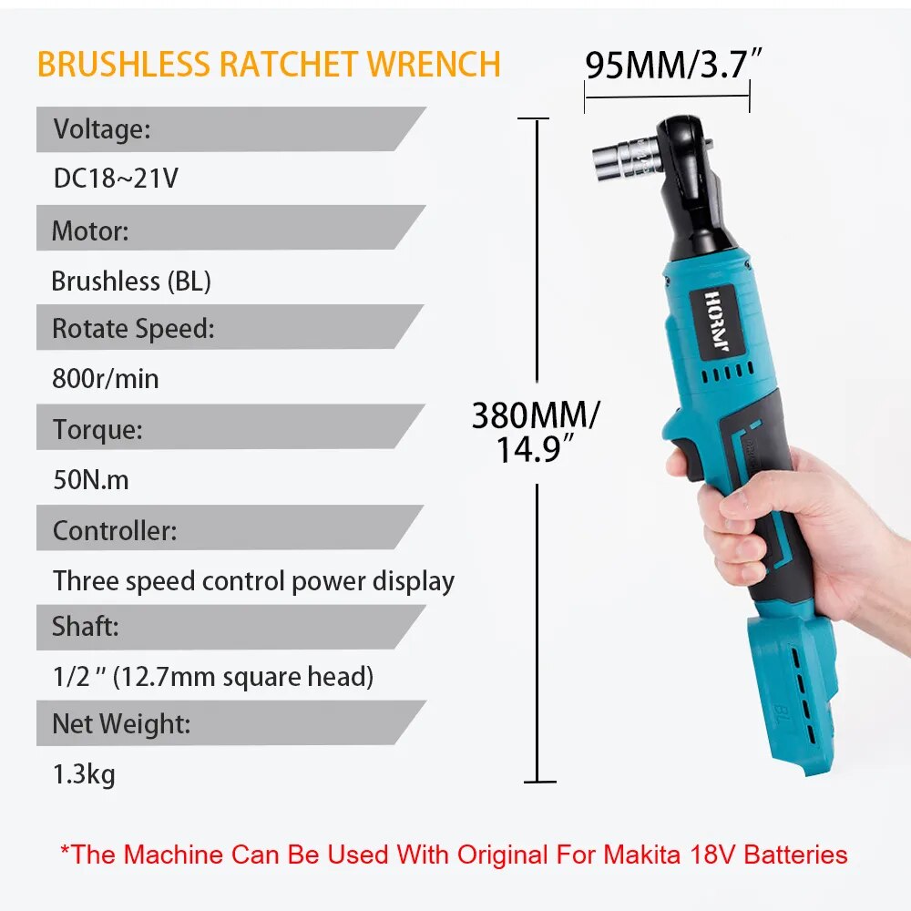 Brushless Electric Wrench 1/2'' Right Angle Ratchet Drill Set 50N.m Removal Screw Nut Car Repair Power Tool For Makita Battery