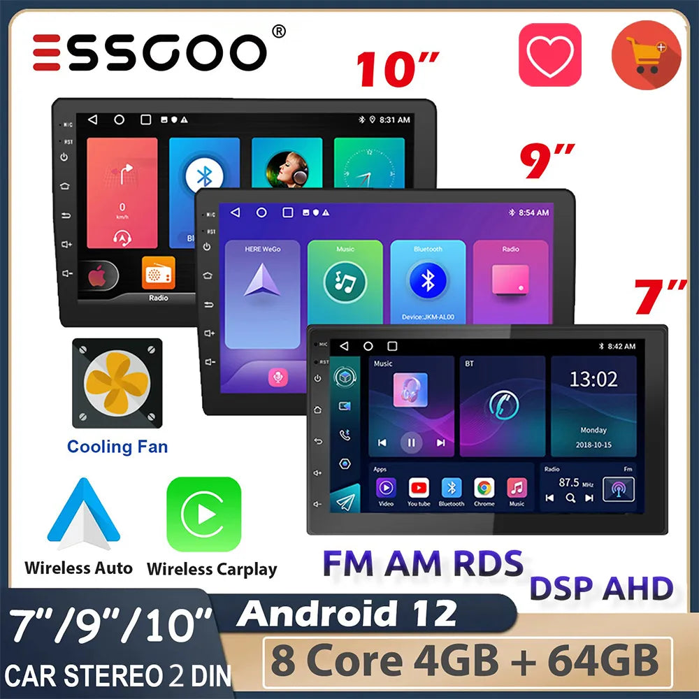 ESSGOO 2 Din Android Car Radio Automotive Multimedia Wireless Carplay GPS Stereo For Volkswagen Nissan Hyundai Kia Toyota Ford