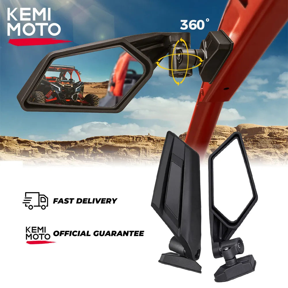 KEMiMOTO UTV Rearview Side View Mirrors 180° 360° Adjustable 715002898 for Can Am Maverick X3 Max R RR 4x4 XMR XDS Turbo DPS