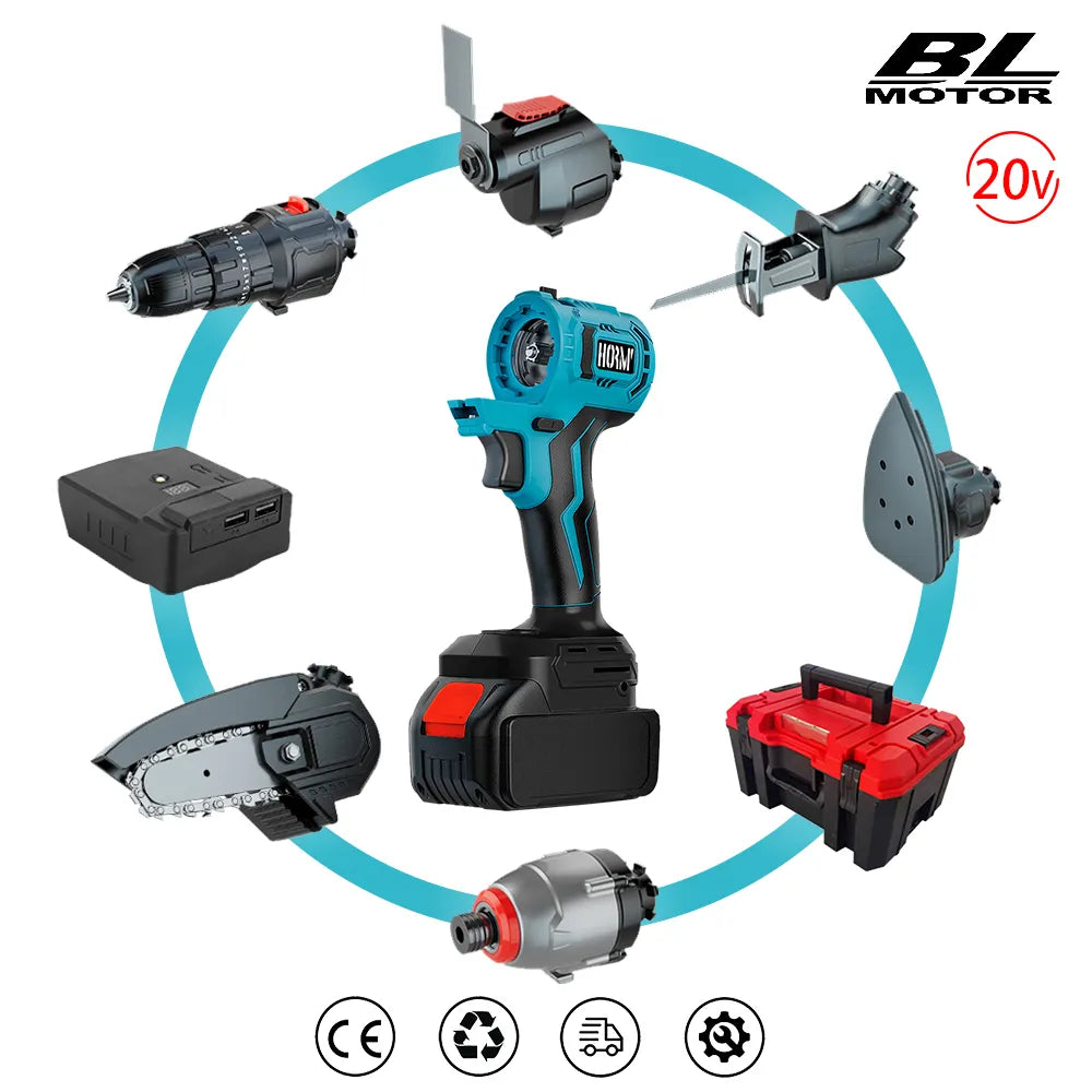 Brushless Oscillating Multi-Tools Cordless Electric Universal Tool Set Drill /Saw/Trimmer/Cutting Machine Working Power Tool