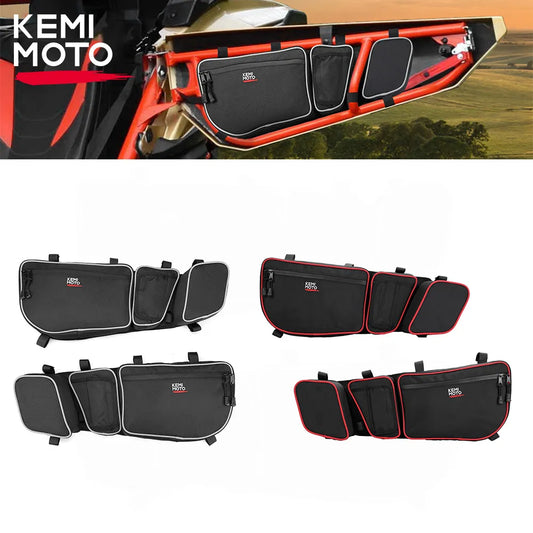 KEMIMOTO X3 UTV Front Doors Storage Bag w/ Knee Pad For Can-am Maverick X3, Maverick X3 MAX 2017+ Gray/Red Stitching