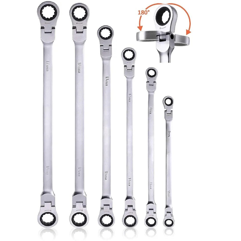 1 Pc Metric  Extra Long Gear Ratcheting Wrench Set 8mm-19mm Made of Chrome Vanadium Steel Rotatable Head