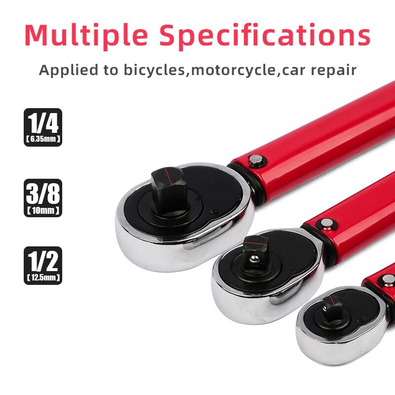 2-210N.m Torque Wrench 1/2 3/8 1/4 Precise Reversible Ratchet Torques Key Professional Bicycle Motorcycle Car Automotive Tool