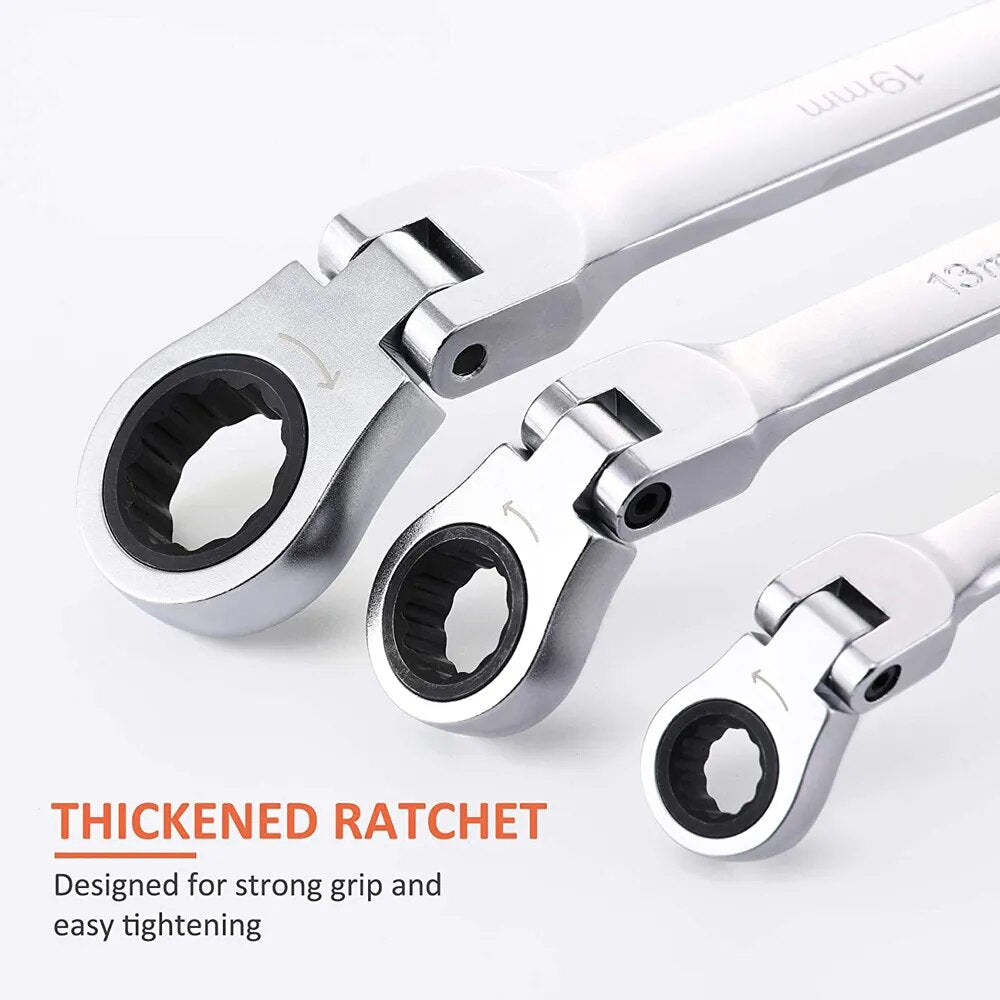 1 Pc Metric  Extra Long Gear Ratcheting Wrench Set 8mm-19mm Made of Chrome Vanadium Steel Rotatable Head