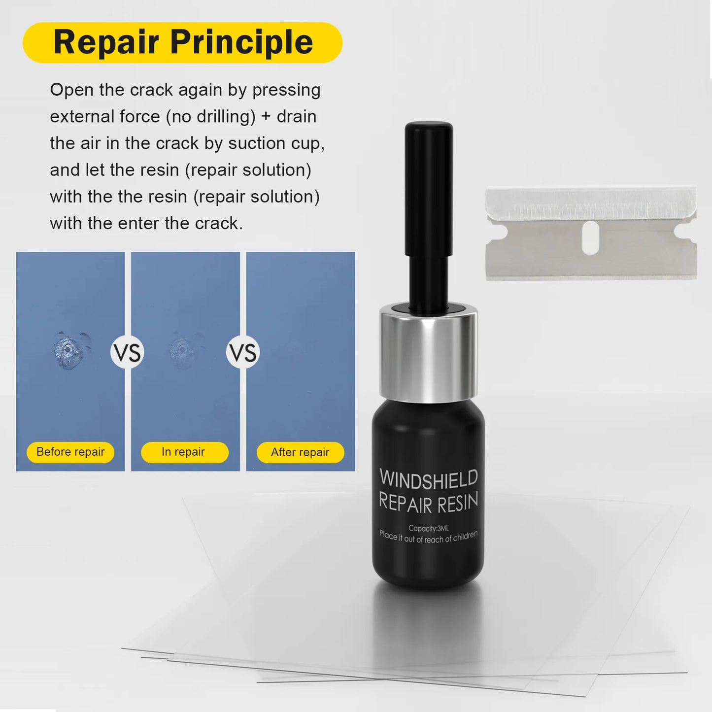 Areyourshop Automotive Windshield Repair Kit Tools Auto Glass Repairing Fluid Resin for Car Window Scratch Renovate Fixing
